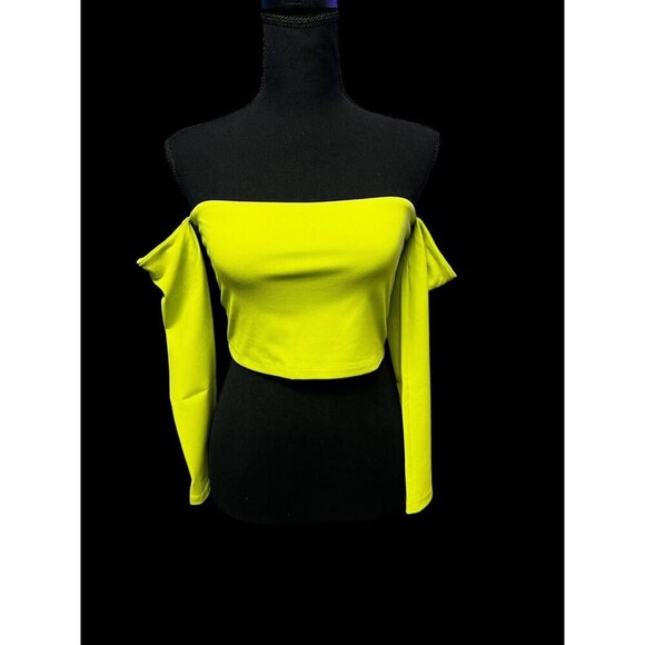 Susana monaco Cropped Off-Shoulder Long Sleeve Top, Lime Green vacation summer - Picture 4 of 7